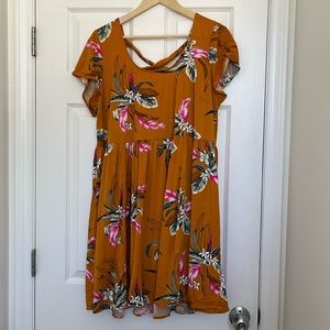 Torrid yellow floral mini challis skater dress